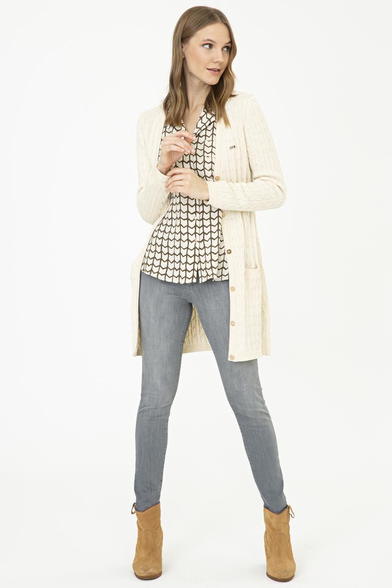 Kadın Beyaz Triko Hırka - 50209469011