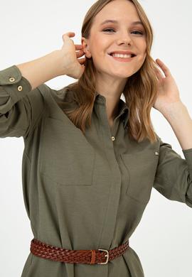 Kadın Haki Dokuma Elbise - 50249789002