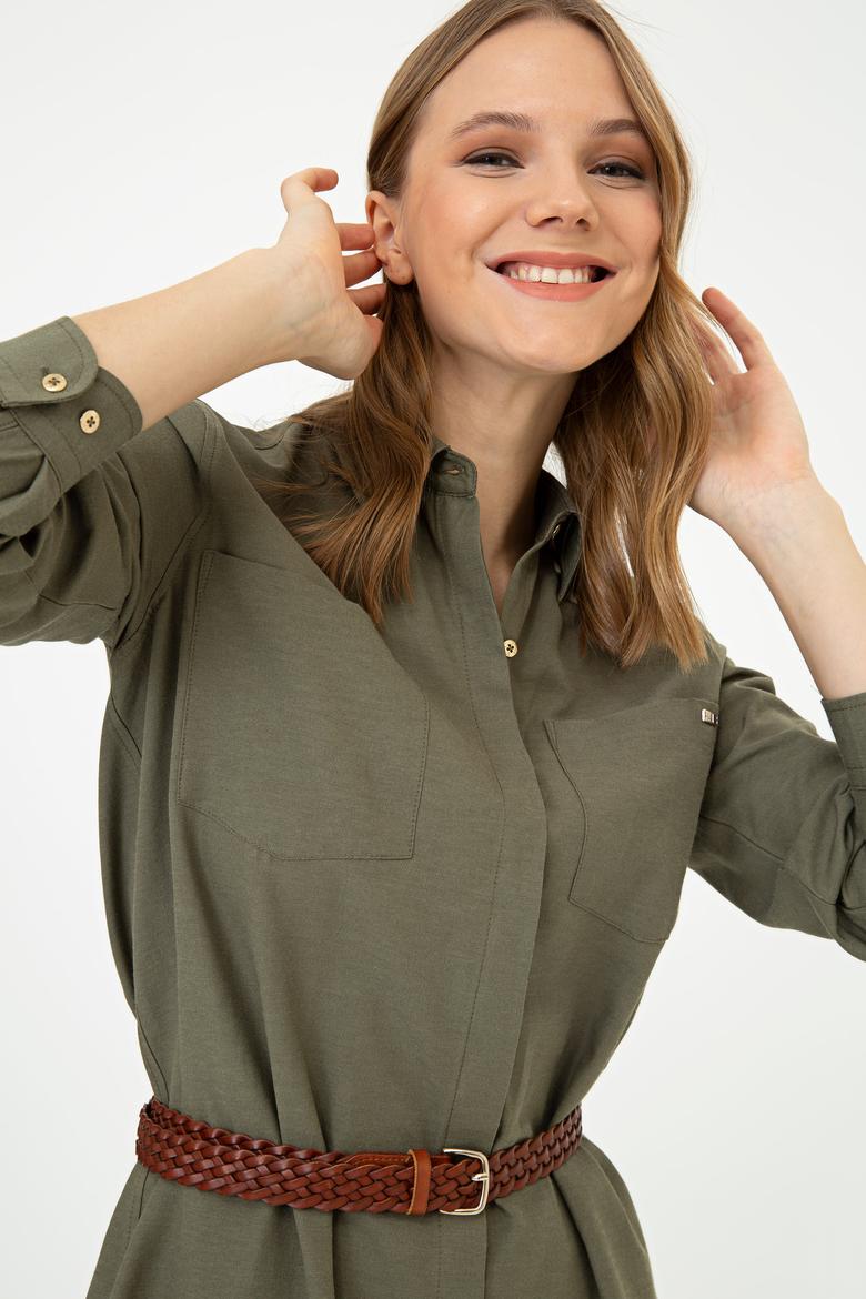 Kadın Haki Dokuma Elbise - 50249789002