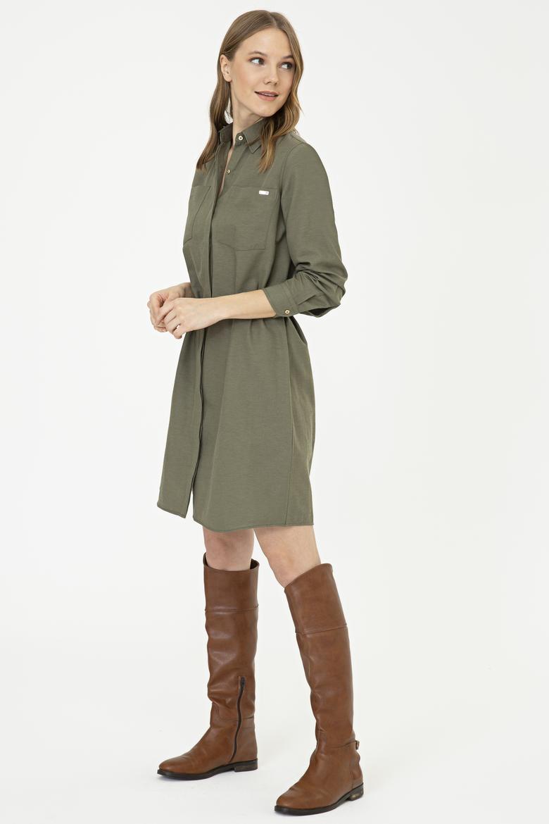 Kadın Haki Dokuma Elbise - 50249789002