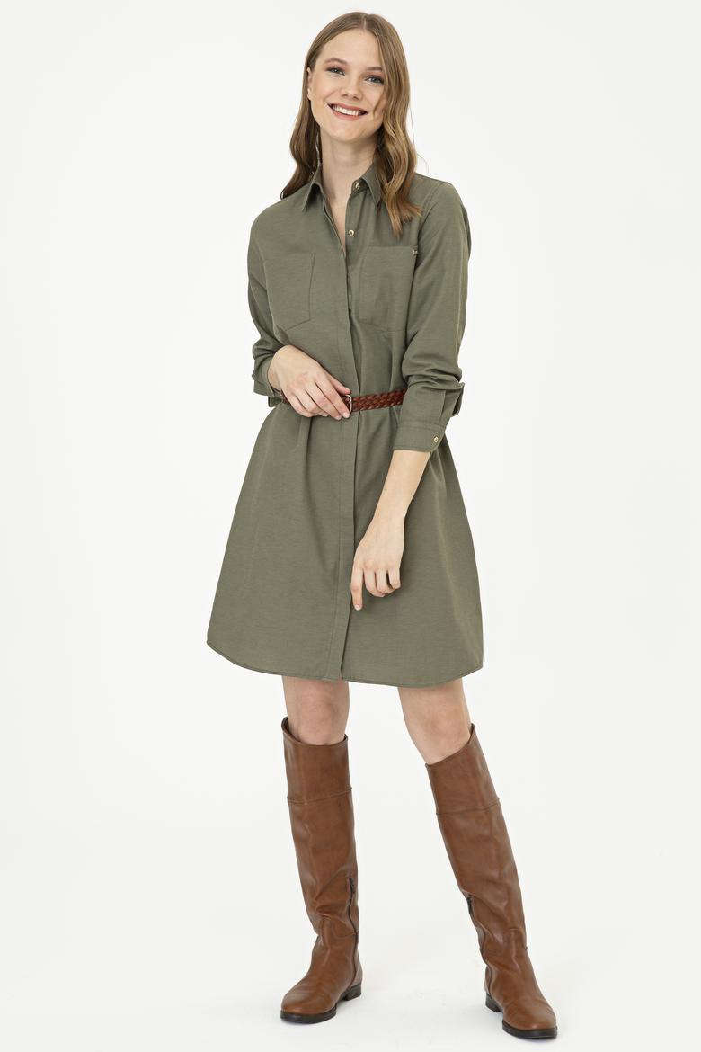 Kadın Haki Dokuma Elbise - 50249789002