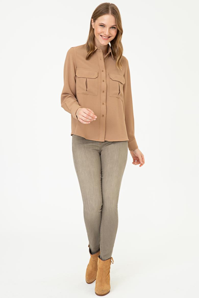Kadın Camel Uzun Kollu Gömlek - 50237874004