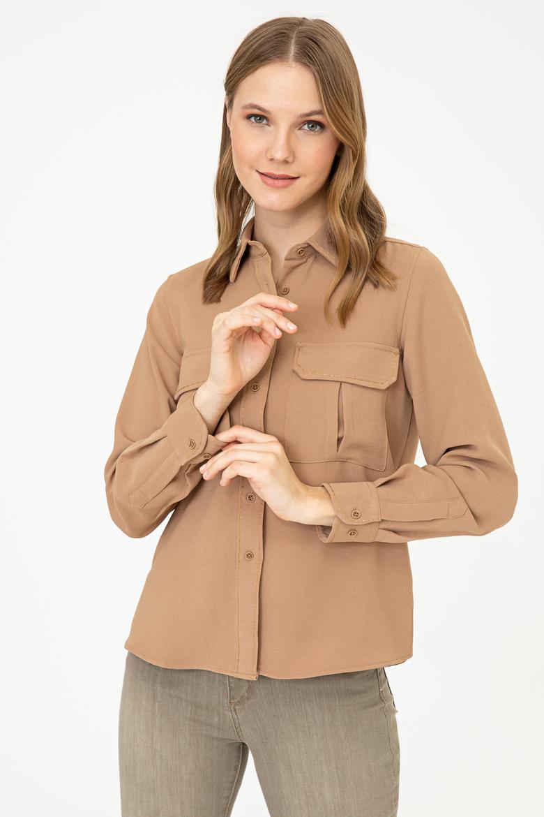 Kadın Camel Uzun Kollu Gömlek