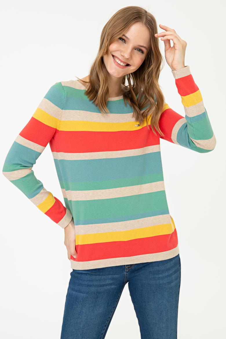 Kadın Çizgili Triko Kazak