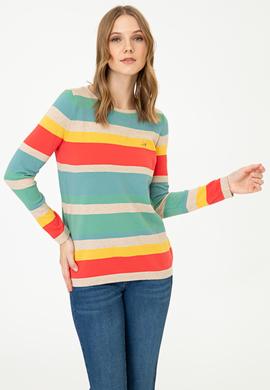 Kadın Çizgili Triko Kazak - 50244848001