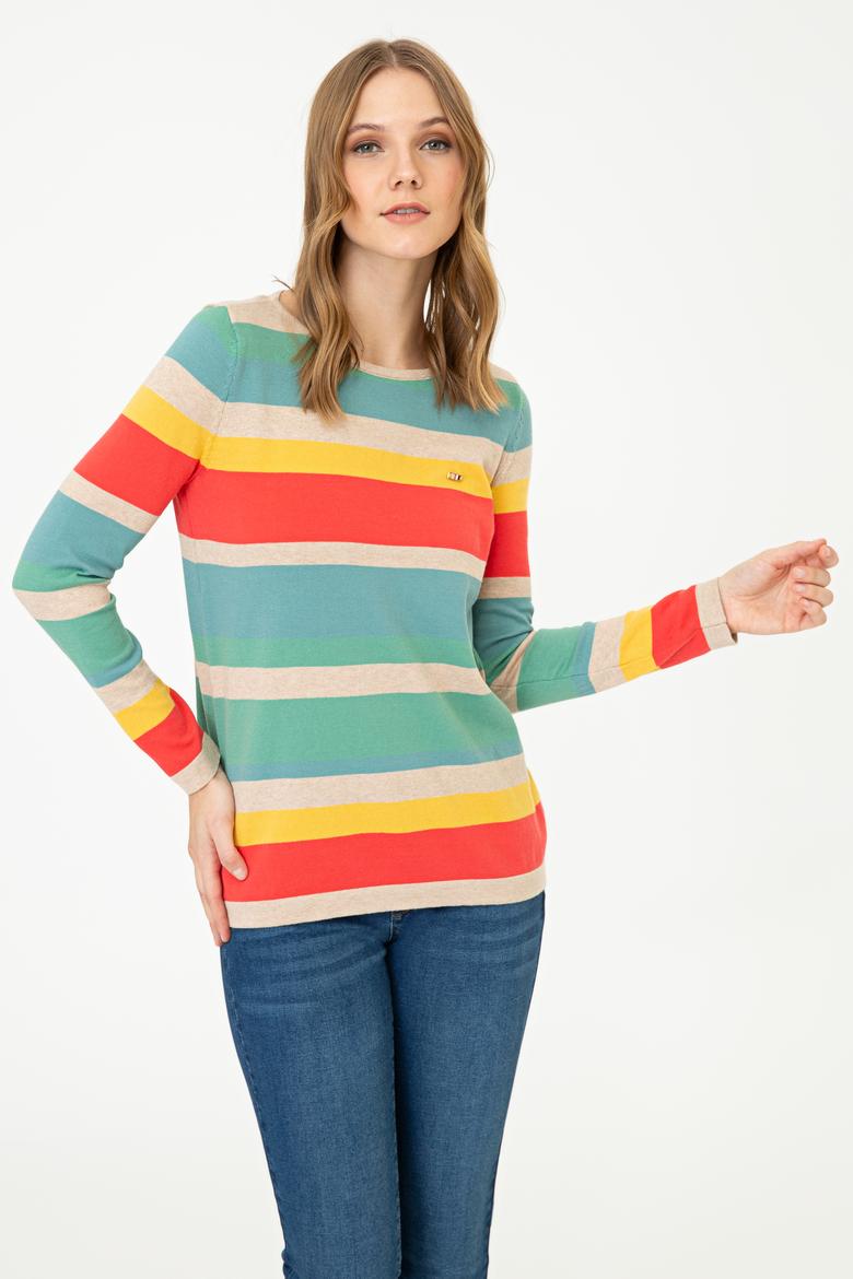 Kadın Çizgili Triko Kazak - 50244848001