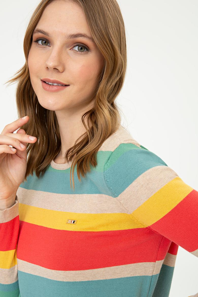 Kadın Çizgili Triko Kazak - 50244848001