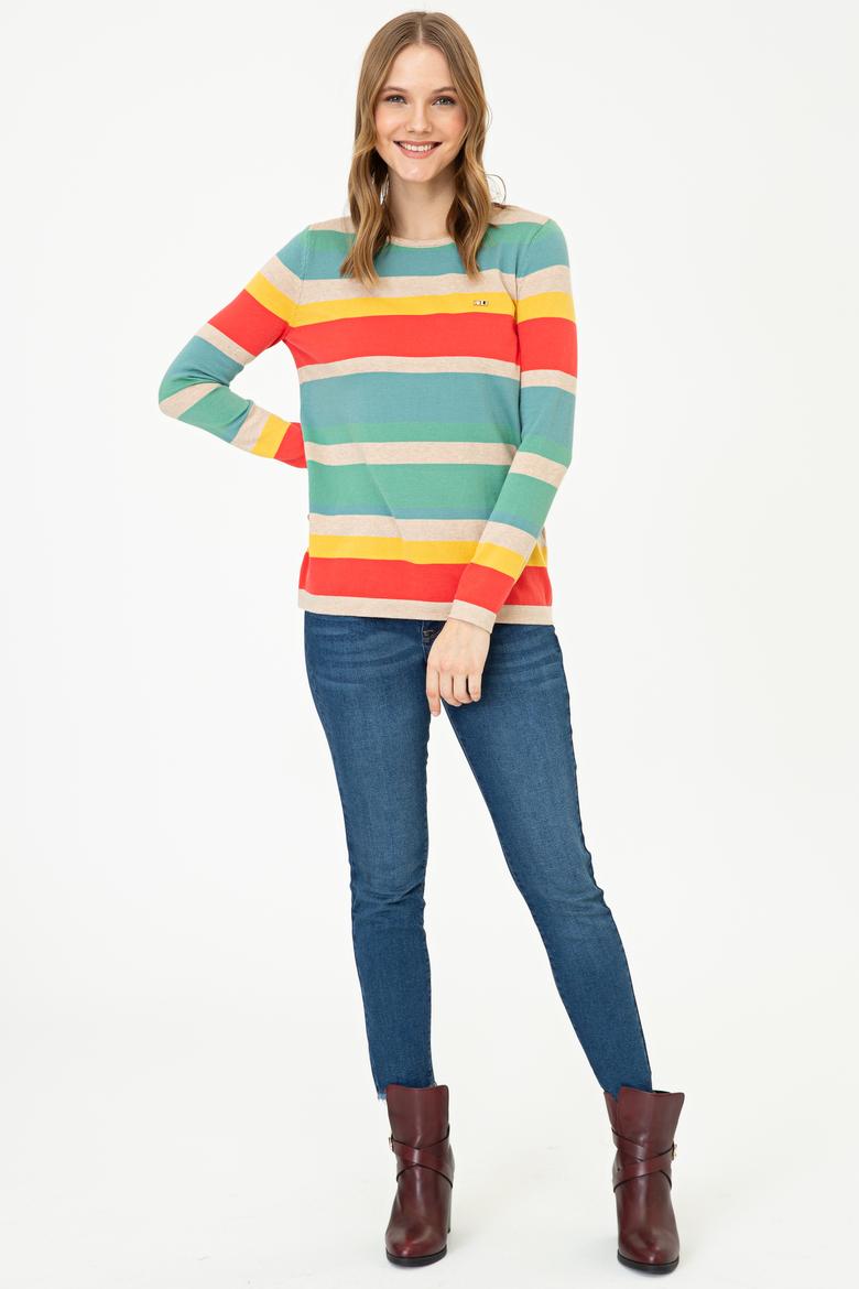 Kadın Çizgili Triko Kazak - 50244848001