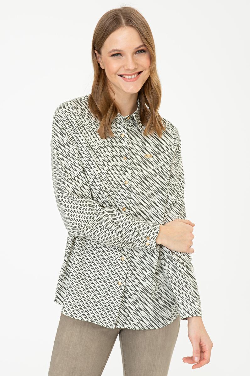 Kadın Haki Uzun Kollu Gömlek