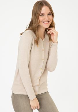 Kadın Bej Melanj Basic Triko Hırka - 50237069063