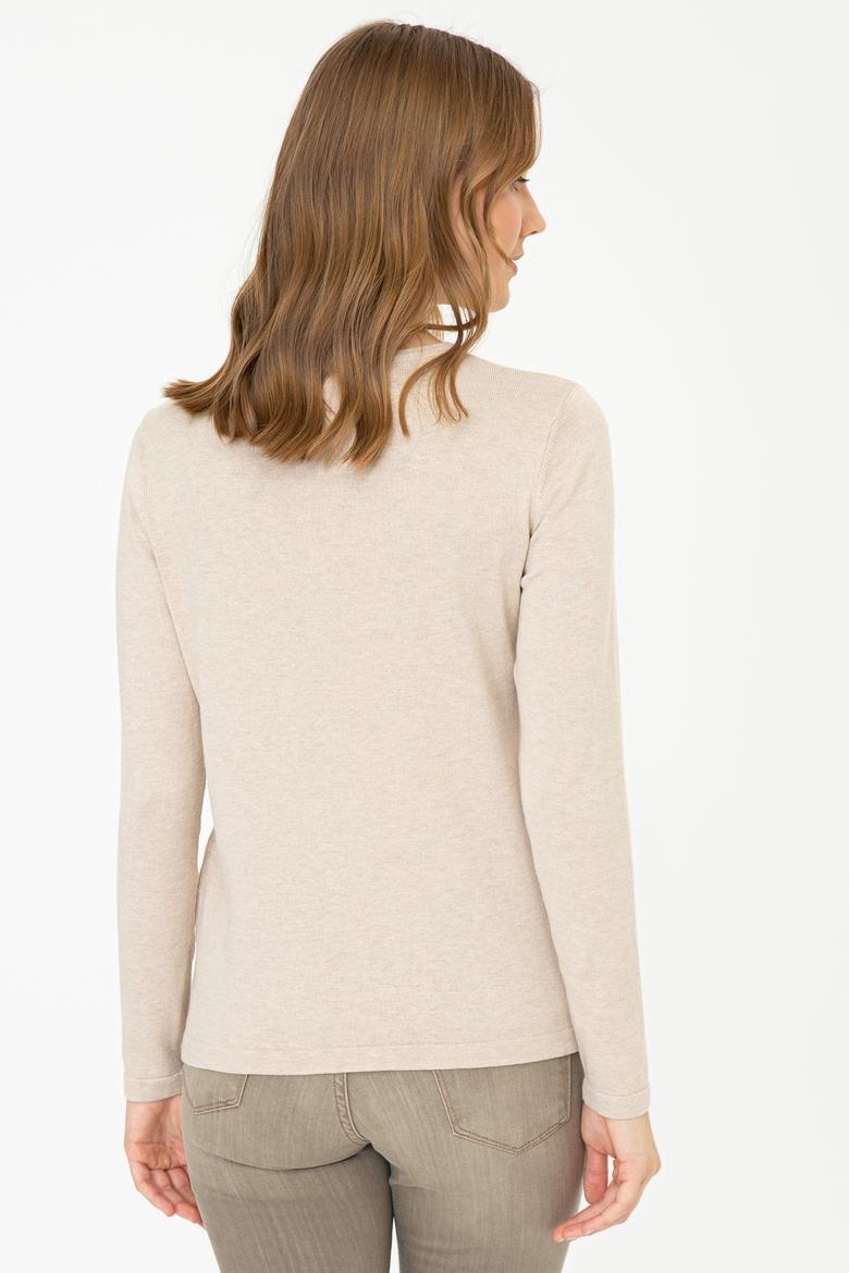 Kadın Bej Melanj Basic Triko Hırka - 50237069063