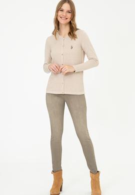 Kadın Bej Melanj Basic Triko Hırka - 50237069063