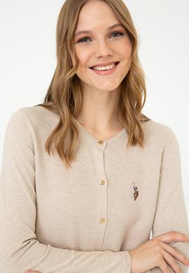 Kadın Bej Melanj Basic Triko Hırka - 50237069063