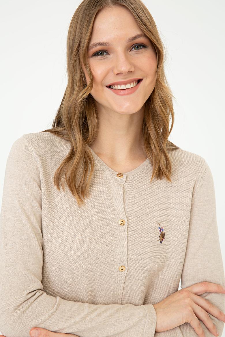 Kadın Bej Melanj Basic Triko Hırka - 50237069063