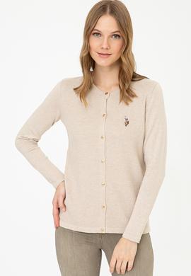 Kadın Bej Melanj Basic Triko Hırka - 50237069063