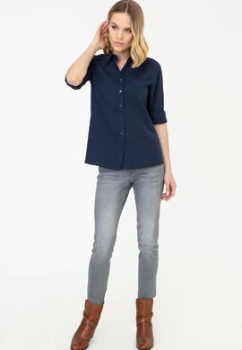 Kadın Lacivert Gömlek Uzunkol Basic - 50249850028