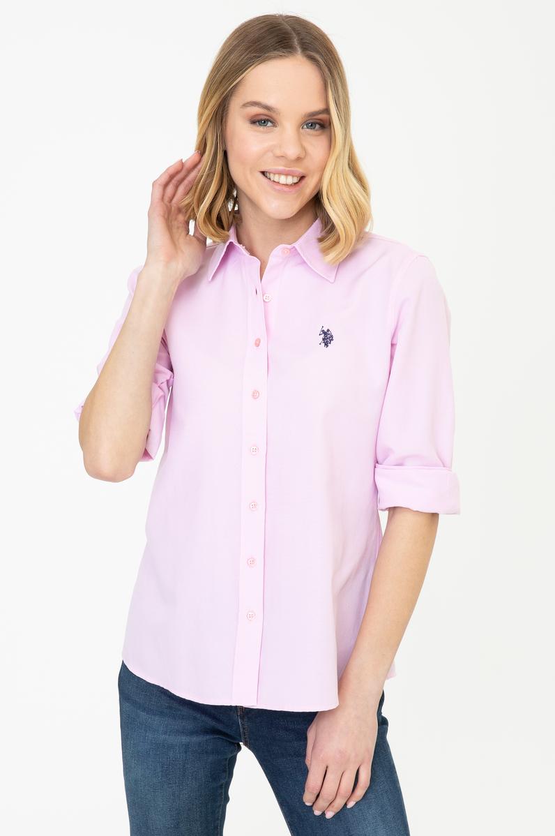 Kadın Pembe Uzun Kollu Basic Gömlek