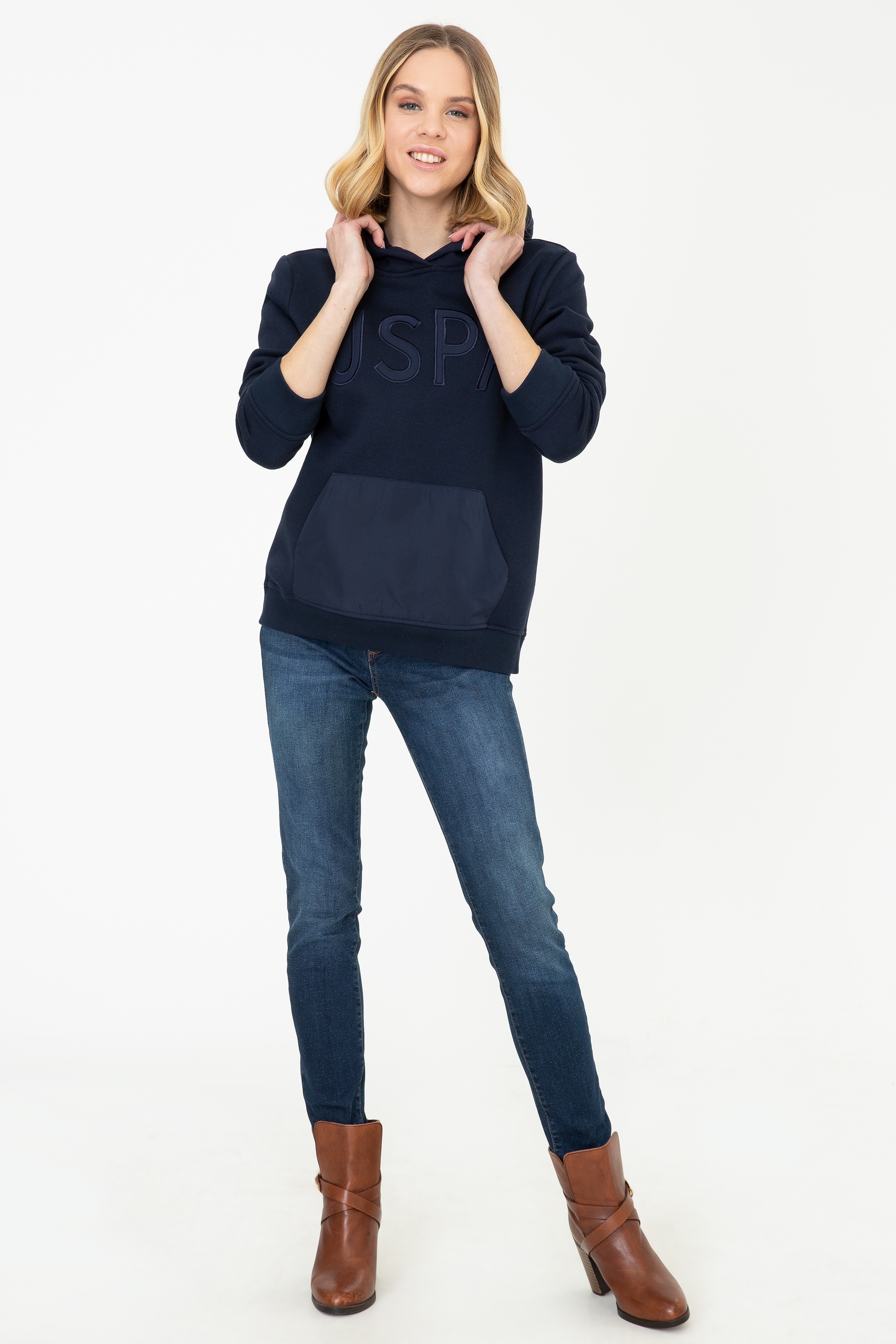 Kadın Lacivert Kapüşonlu Sweatshirt - Image 5