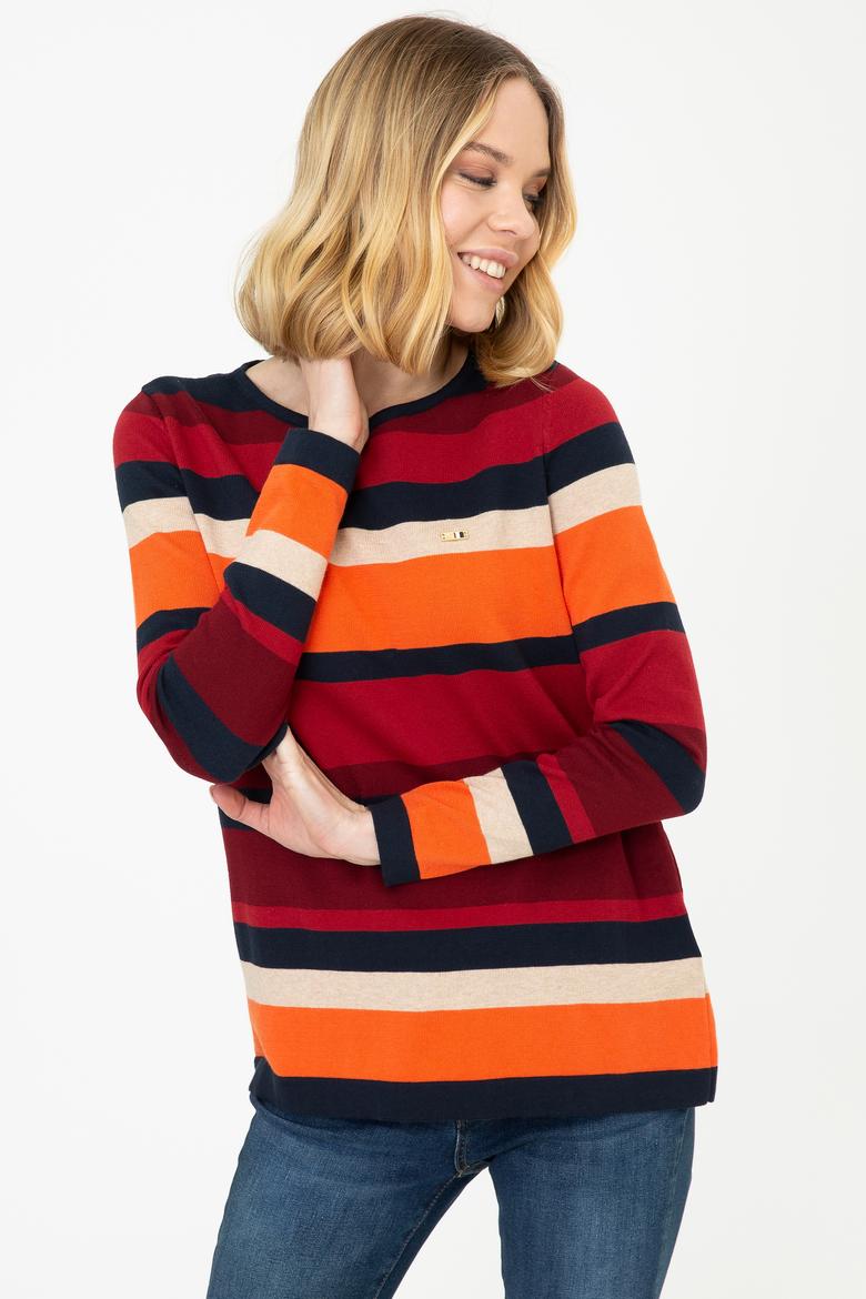 Kadın Çizgili Triko Kazak - 50244848011