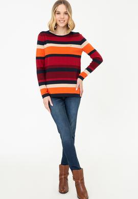 Kadın Çizgili Triko Kazak - 50244848011