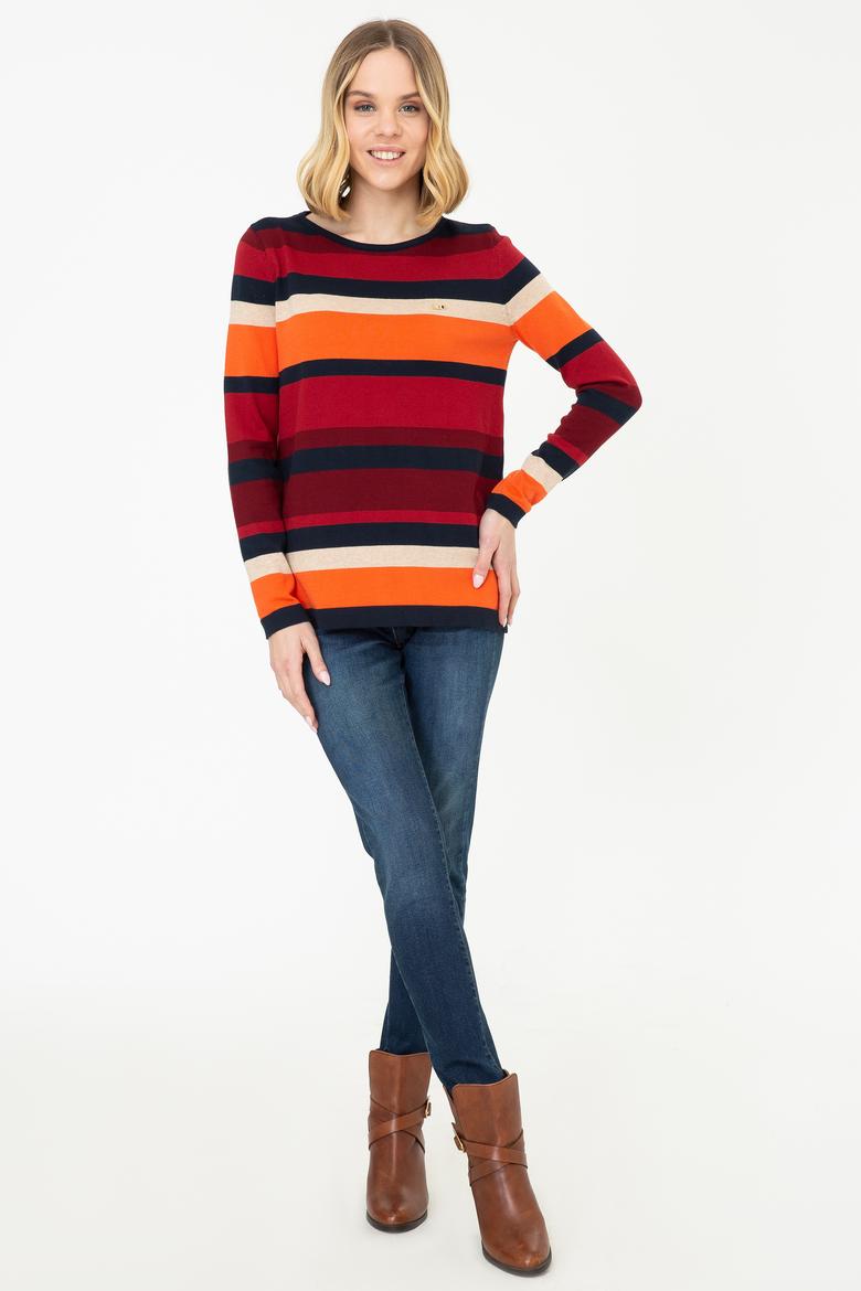 Kadın Çizgili Triko Kazak - 50244848011