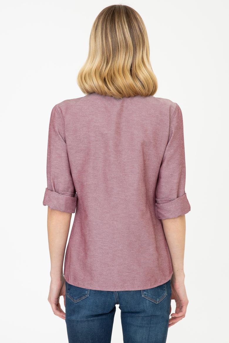 Kadın Bordo Uzun Kollu Basic Gömlek - 50253658114