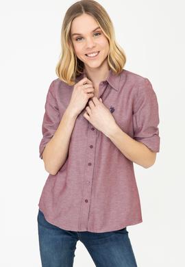 Kadın Bordo Uzun Kollu Basic Gömlek - 50253658114