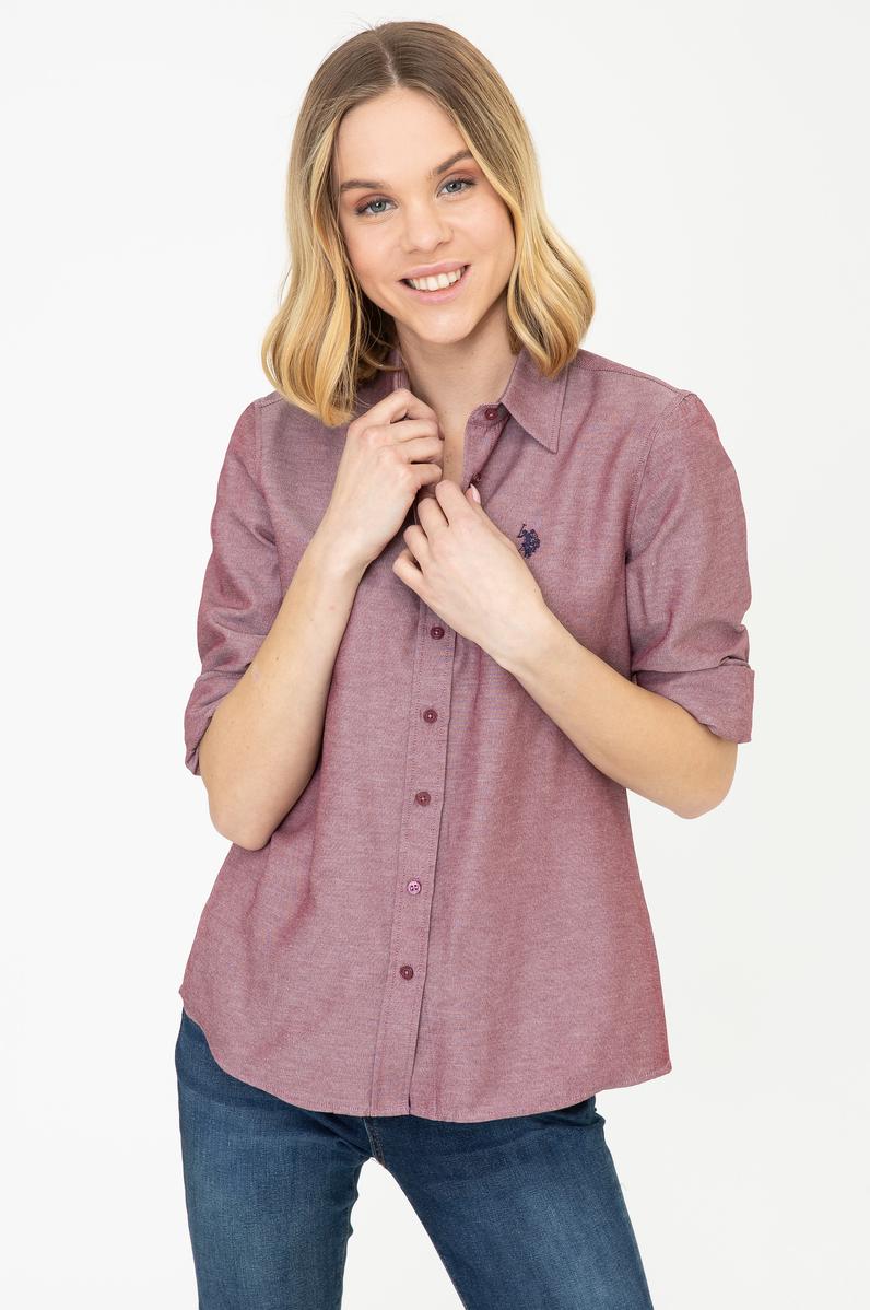 Kadın Bordo Uzun Kollu Basic Gömlek
