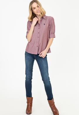 Kadın Bordo Uzun Kollu Basic Gömlek - 50253658114
