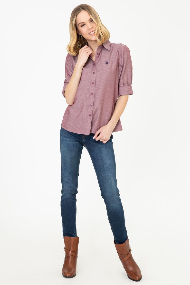 Kadın Bordo Uzun Kollu Basic Gömlek - 50253658114