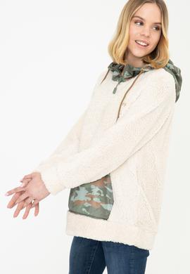 Kadın Krem Kapüşonlu Sweatshirt - 50240756014