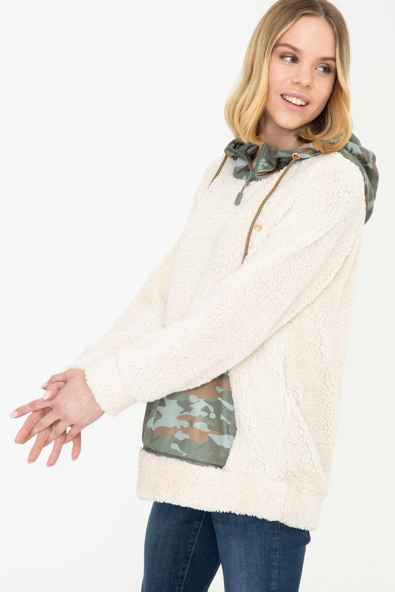 Kadın Krem Kapüşonlu Sweatshirt - 50240756014