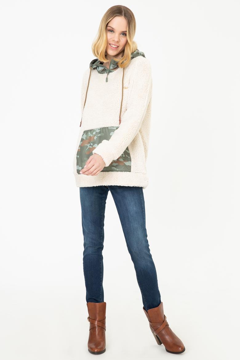 Kadın Krem Kapüşonlu Sweatshirt - 50240756014