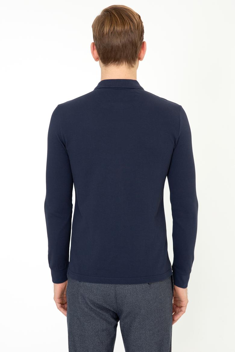 Erkek Lacivert Polo Yaka Sweatshirt Basic - 50212421015