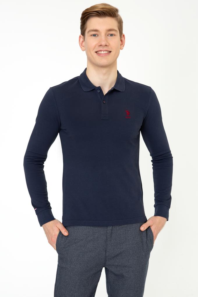 Erkek Lacivert Polo Yaka Sweatshirt Basic