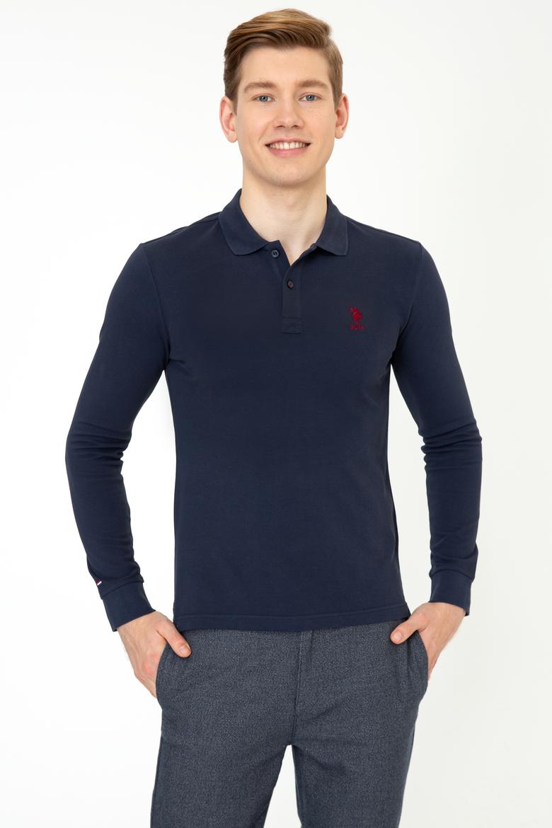 Erkek Lacivert Polo Yaka Sweatshirt Basic