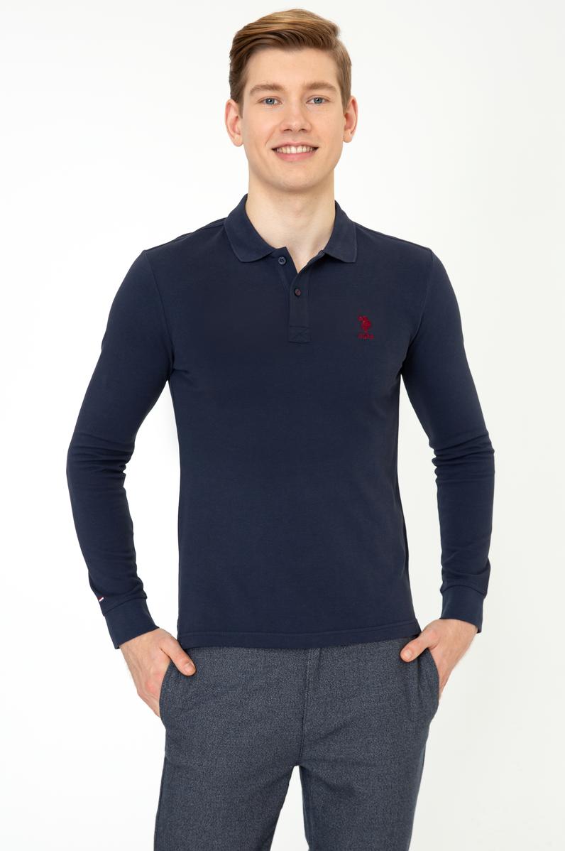 Erkek Lacivert Polo Yaka Sweatshirt Basic