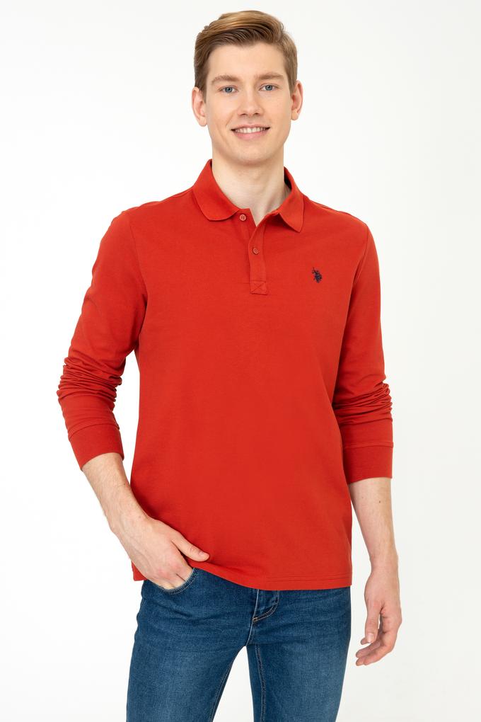 Erkek Turuncu Polo Yaka Sweatshirt Basic
