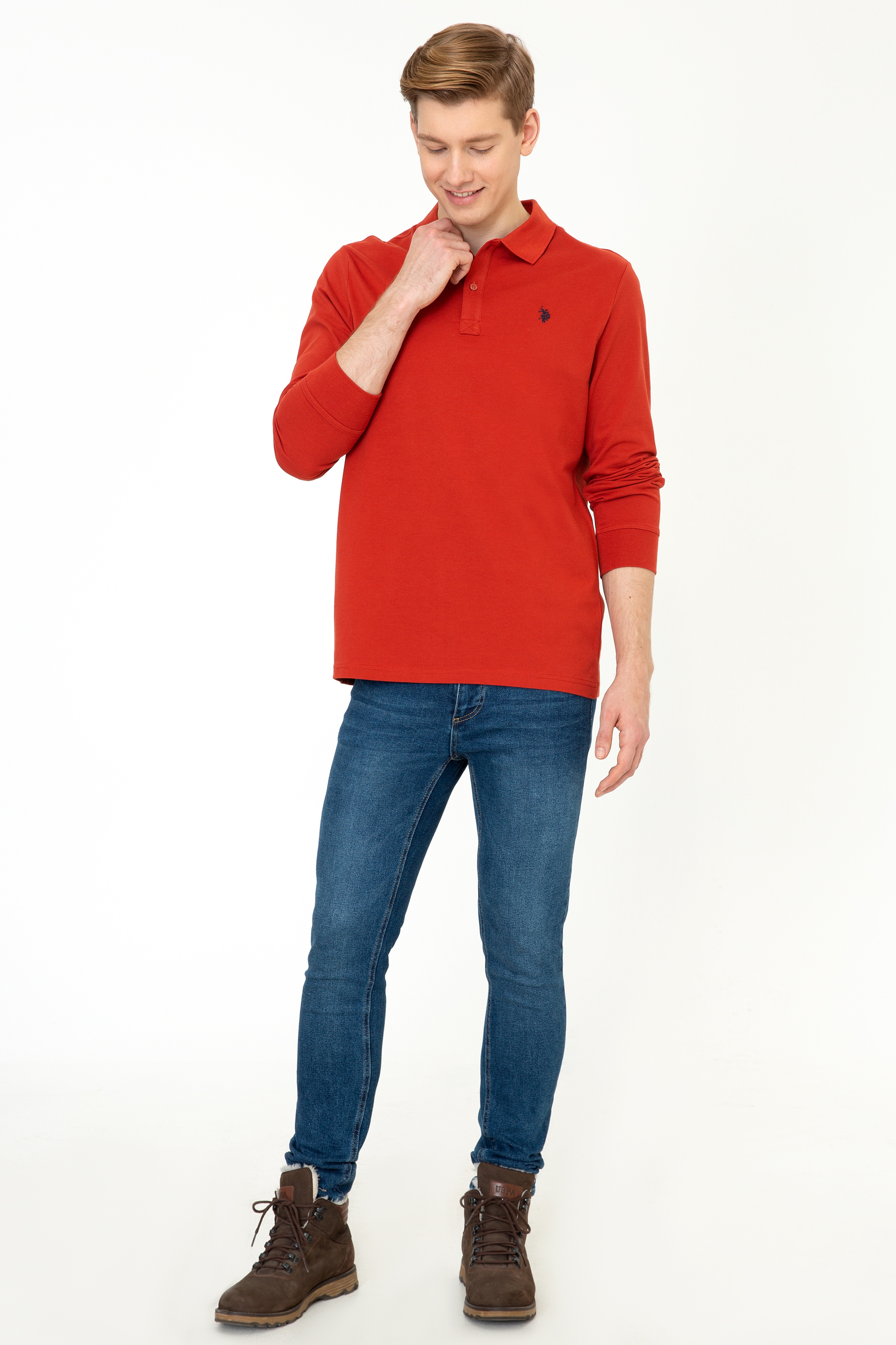 Erkek Turuncu Polo Yaka Sweatshirt Basic