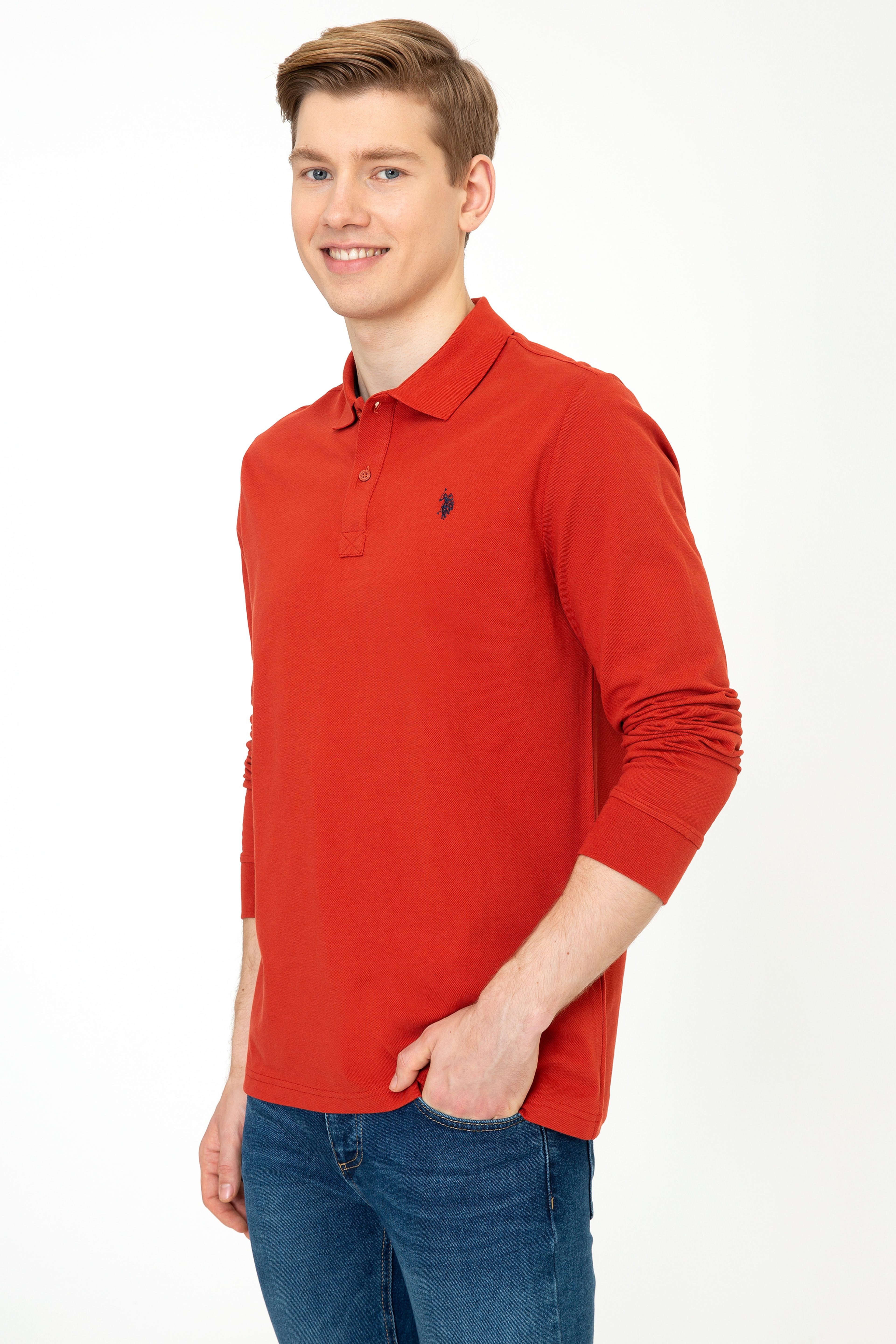Erkek Turuncu Polo Yaka Sweatshirt Basic