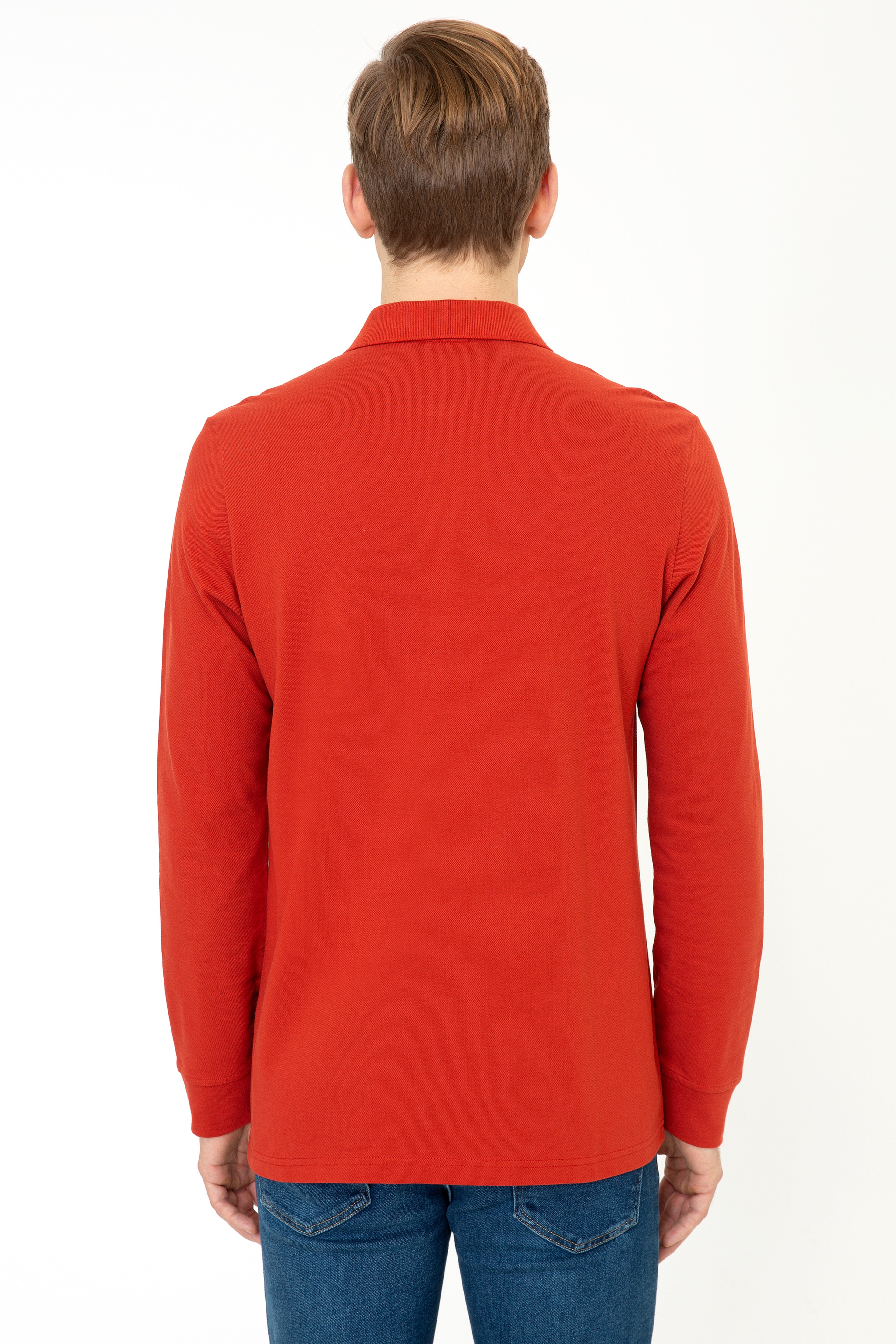 Erkek Turuncu Polo Yaka Sweatshirt Basic - Image 4