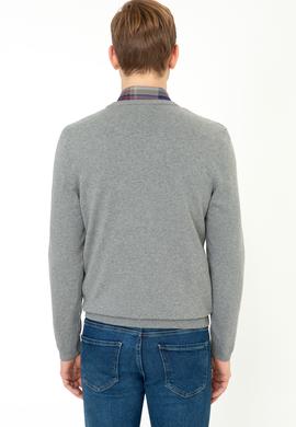 Erkek Gri Melanj V - Yaka Triko Kazak Basic - 50236962026