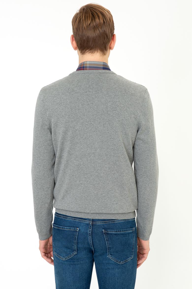 Erkek Gri Melanj V - Yaka Triko Kazak Basic - 50236962026