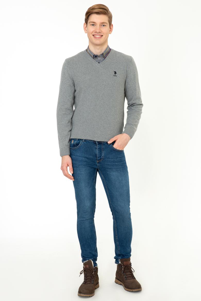 Erkek Gri Melanj V - Yaka Triko Kazak Basic - 50236962026