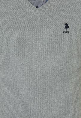 Erkek Gri Melanj V - Yaka Triko Kazak Basic - 50236962026