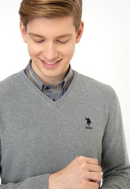 Erkek Gri Melanj V - Yaka Triko Kazak Basic - 50236962026