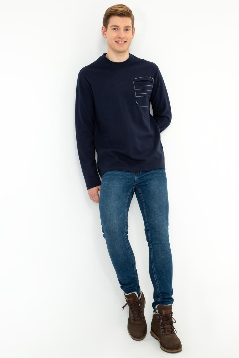 Erkek Lacivert Bisiklet Yaka Sweatshirt - 50240800031