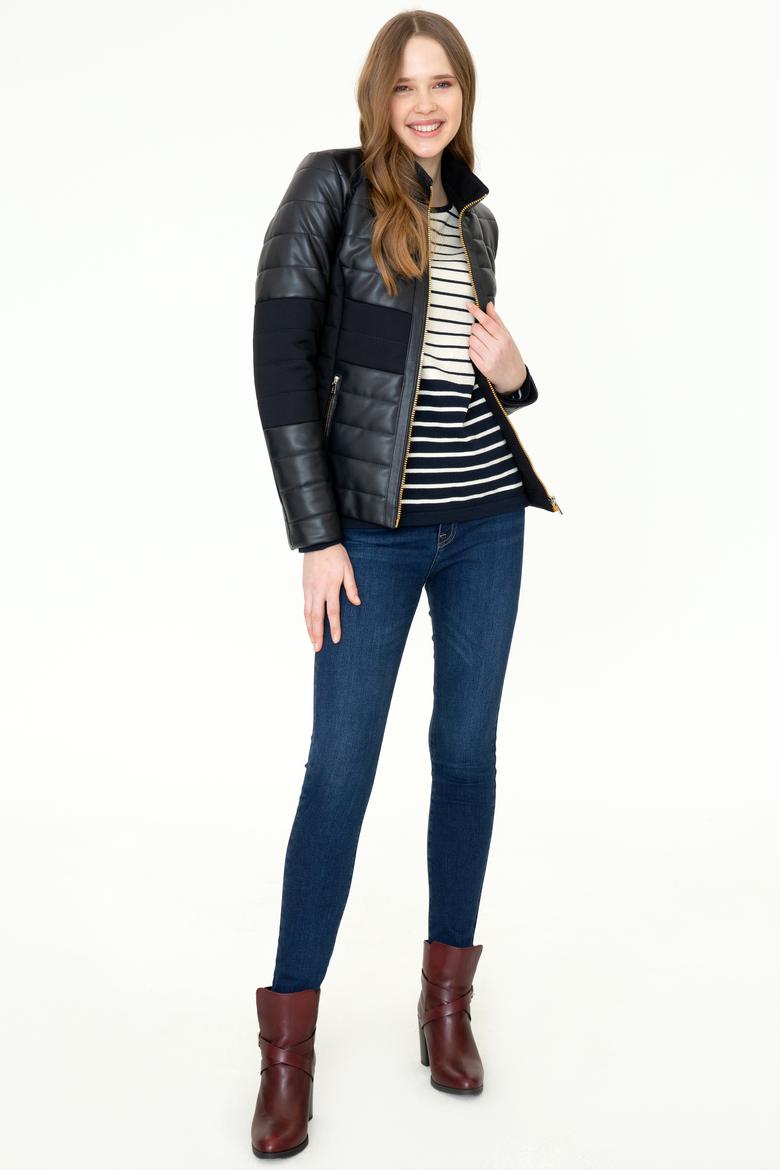 Kadın Lacivert Deri Ceket - 50252022011