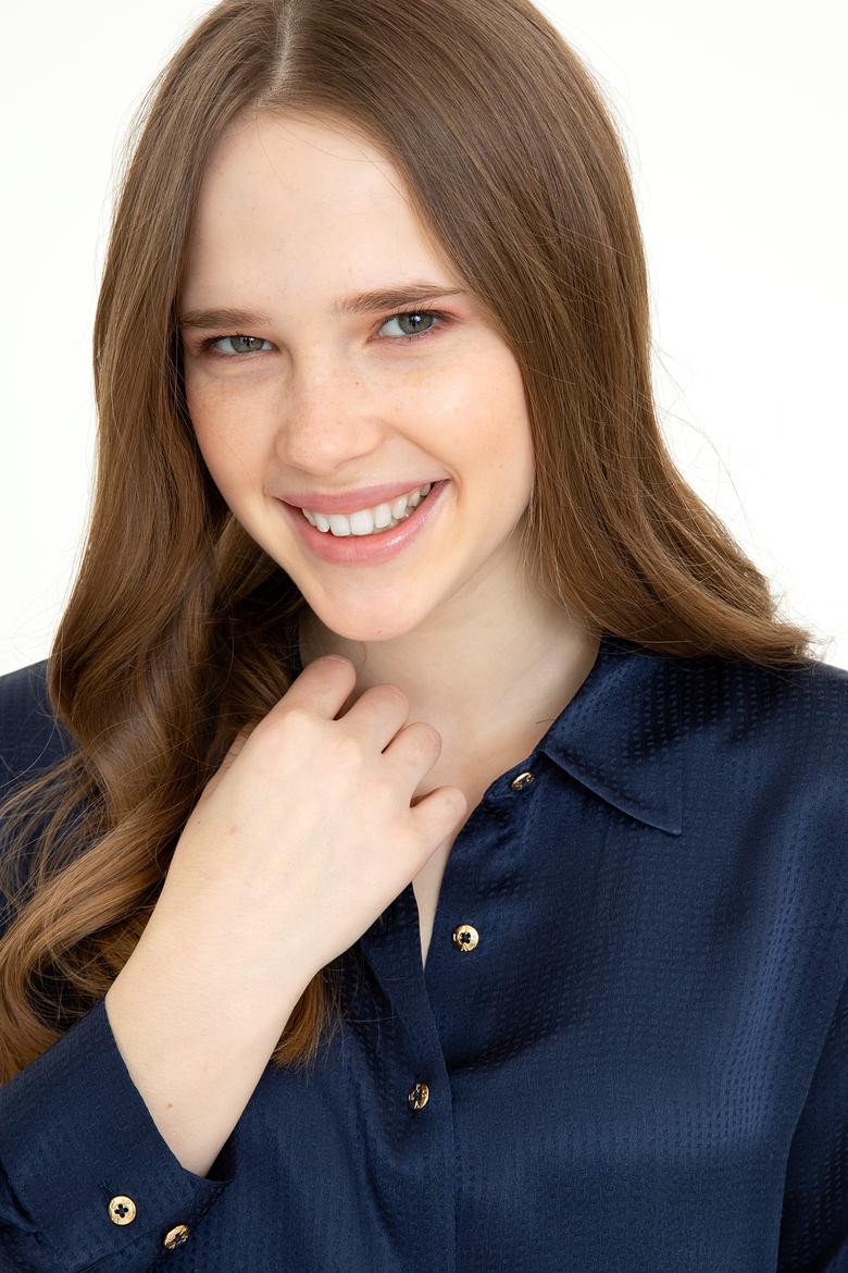 Kadın Lacivert Uzun Kollu Gömlek - 50250294002