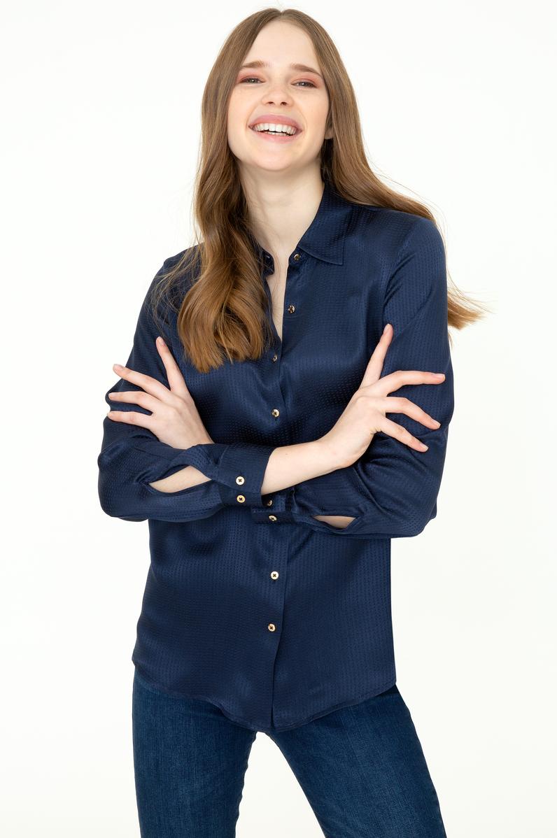 Kadın Lacivert Uzun Kollu Gömlek